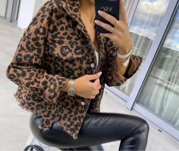 Leopard Print Denim Jacket